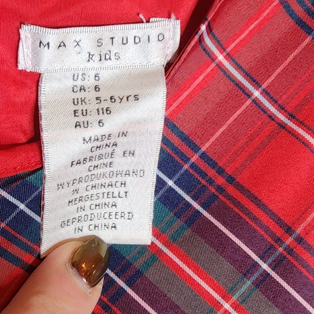 Max Studio Kids Red Christmas Plaid Sateen Dress Velvet Bow Size 6 New - Picture 13 of 14